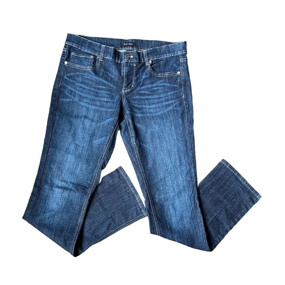 White House Black Market Blue Straight Leg Jeans with Subtle Fading